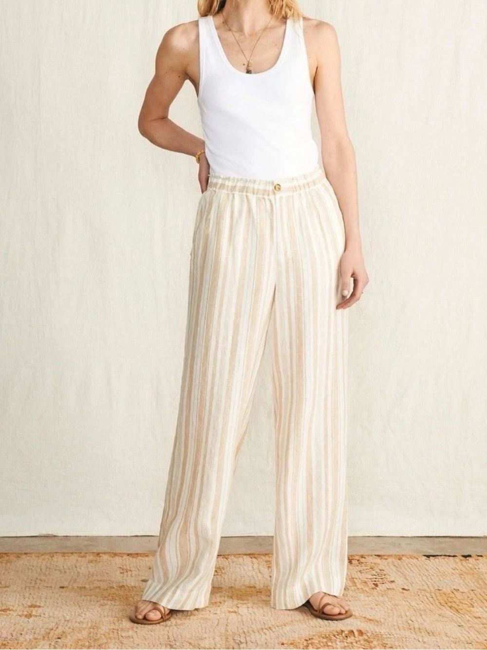 Faherty 100% Linen Stripe Wideleg Pants